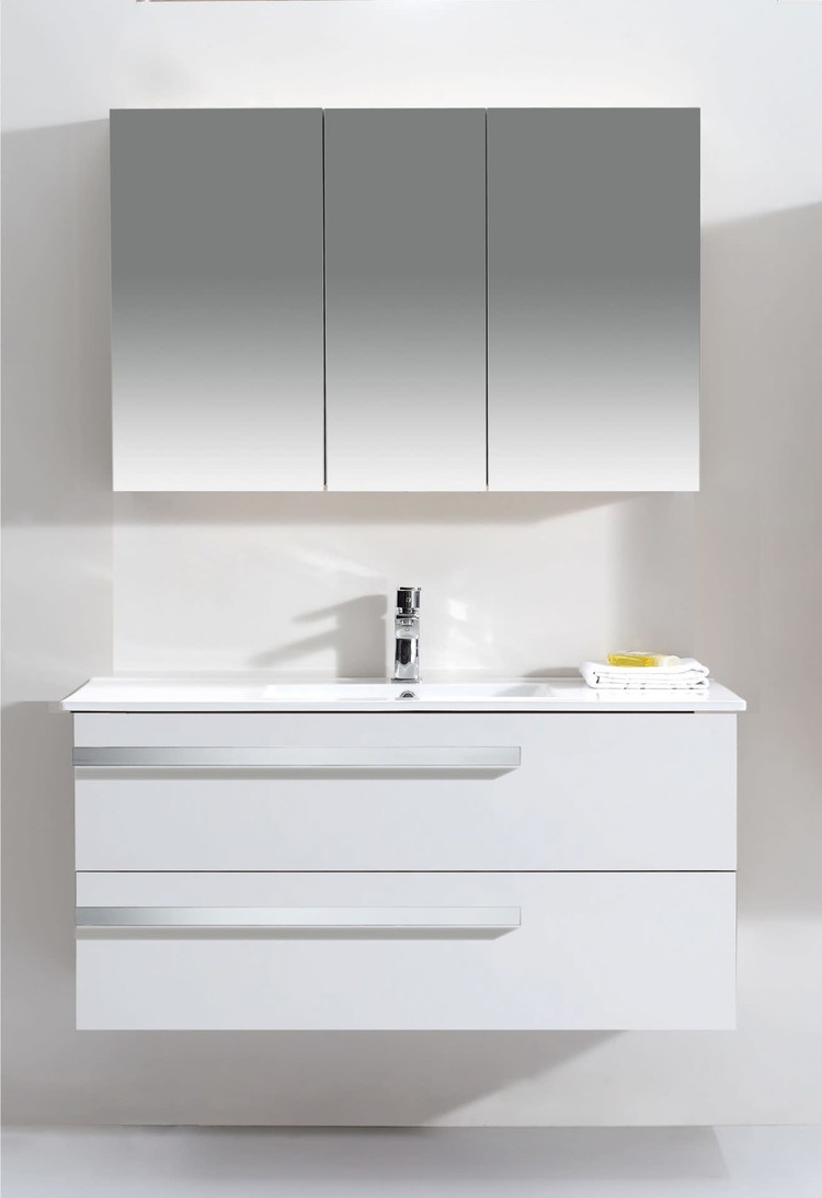 LIGANO VANITE SAPHIR 48po BLANCHE DESSUS PORCELAINE BLANC MONO