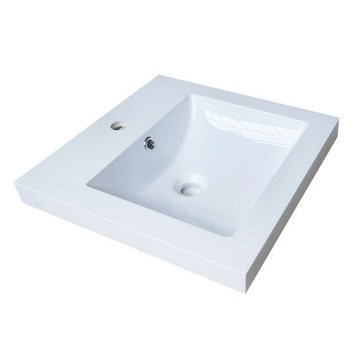 LUXOMARBRE d- Lavabo carre avec plage mono et trop plein 18 x 18 x 2po blanc