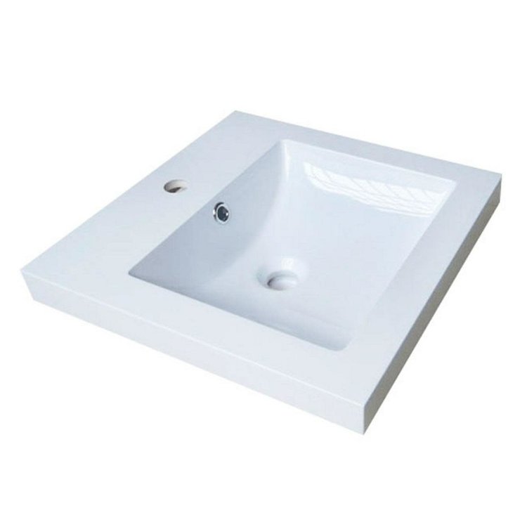 LUXOMARBRE d- Lavabo carre avec plage mono et trop plein 18 x 18 x 2po blanc