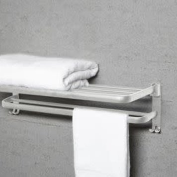 MODA AT HOME Tablette mikkel avec porte serviette mural argent mat