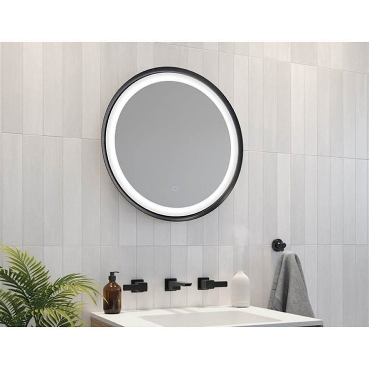 FLEURCO Miroir rond avec lumiere led, anti-buer et gradateur solis noir 30po