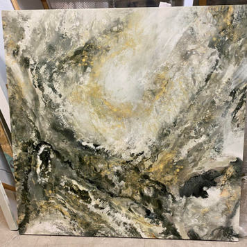 ATTITUDES Cadre marbre abstrait gris/jaune 36 x 36po