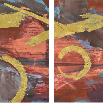 RENWIL d- CADRE EMERETT ABSTRAIT ROUILLE/OR 24X36