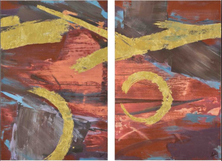 RENWIL d- CADRE EMERETT ABSTRAIT ROUILLE/OR 24X36