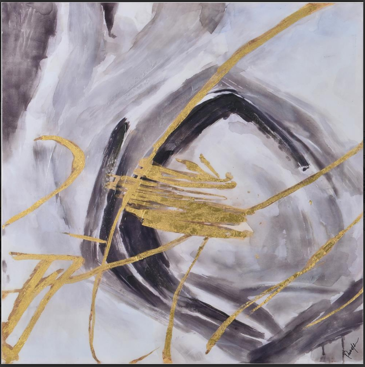 RENWIL d- CADRE AYSEN CERCLE ABSTRAIT OR/GRIS 40X40