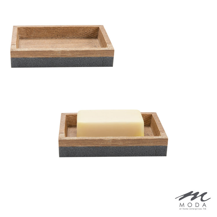 MODA AT HOME Savonnier kenora en resine effet bois 2 tons et gris