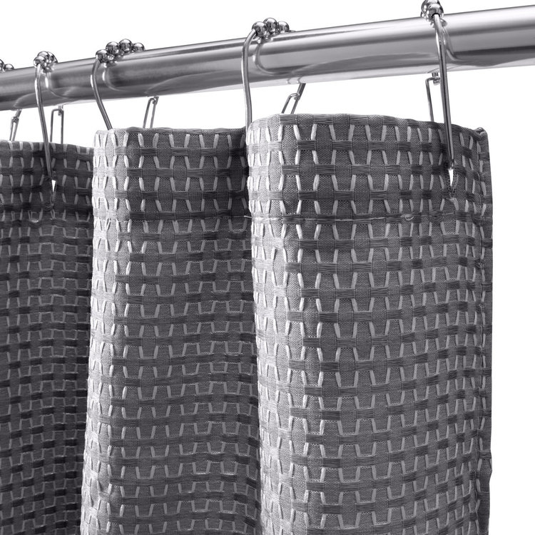 MODA AT HOME Rideau de douche cardiff en tissu gris et broderie blanche 71x71