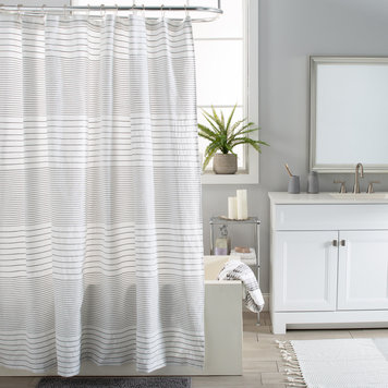 MODA AT HOME Rideau de douche harmony en tissu blanc raye gris 72x72