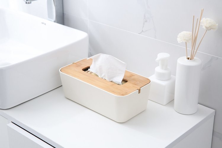 MODA AT HOME Boite de mouchoir bambou et blanc