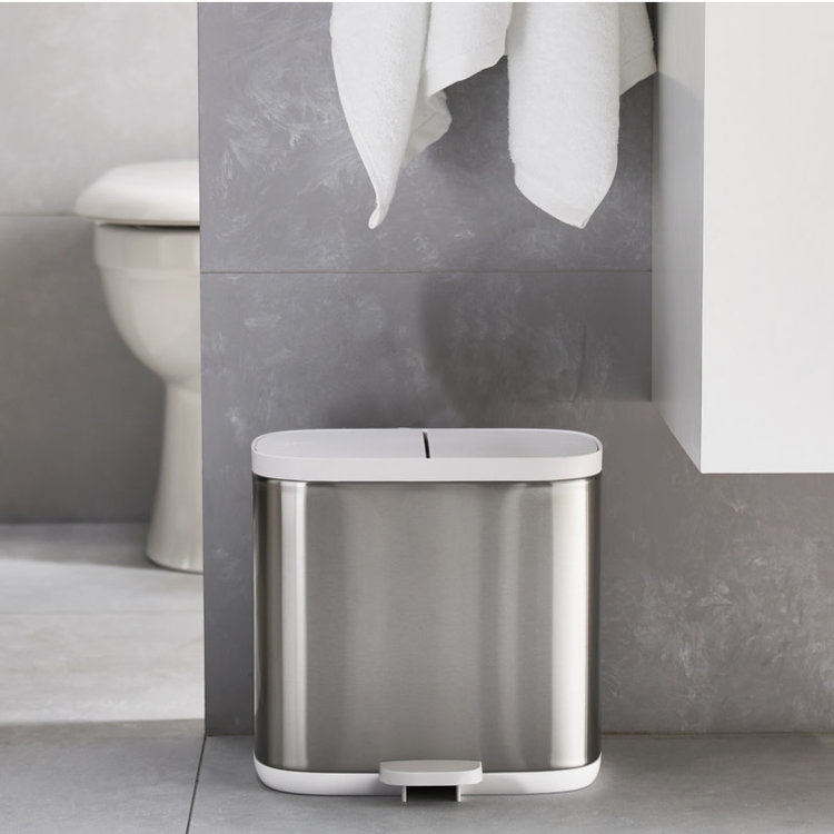JOSEPH JOSEPH Poubelle double 6l en inox avec couvercle blanc