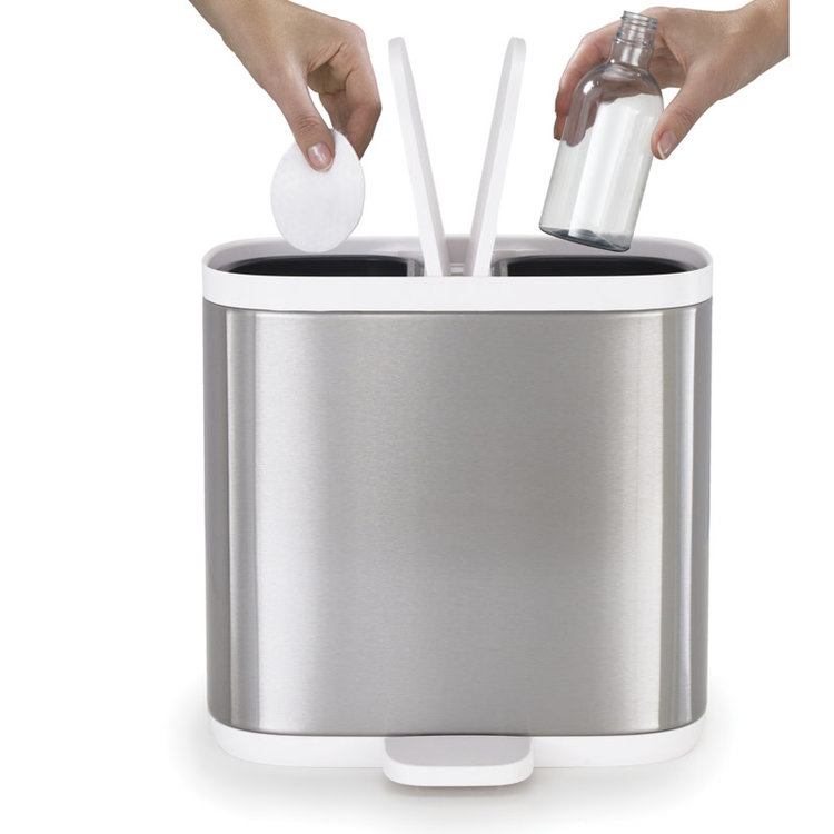 JOSEPH JOSEPH Poubelle double 6l en inox avec couvercle blanc