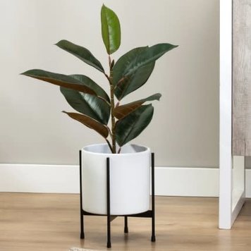 TORRE & TAGUS Cache-pot en céramique alto sans plante 7 x 9-1/2po blanc avec support noir