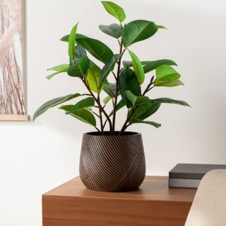 TORRE & TAGUS Cache-pot meidian brun/noir en resine sculptete 8h