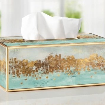 TORRE & TAGUS Boite de mouchoir savoy abstraite aqua/or