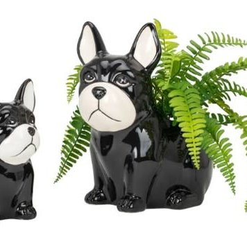TORRE & TAGUS Cache-pot chien bulldog barkley noir/blanc 9.5h sans plante