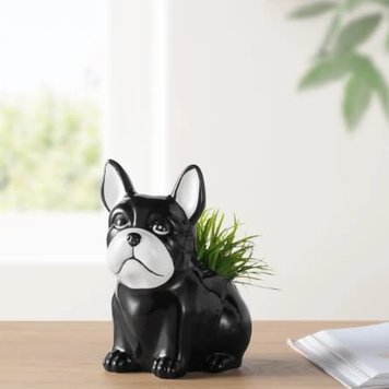 TORRE & TAGUS Cache-pot chien bulldog barkley noir/blanc 7h sans plante