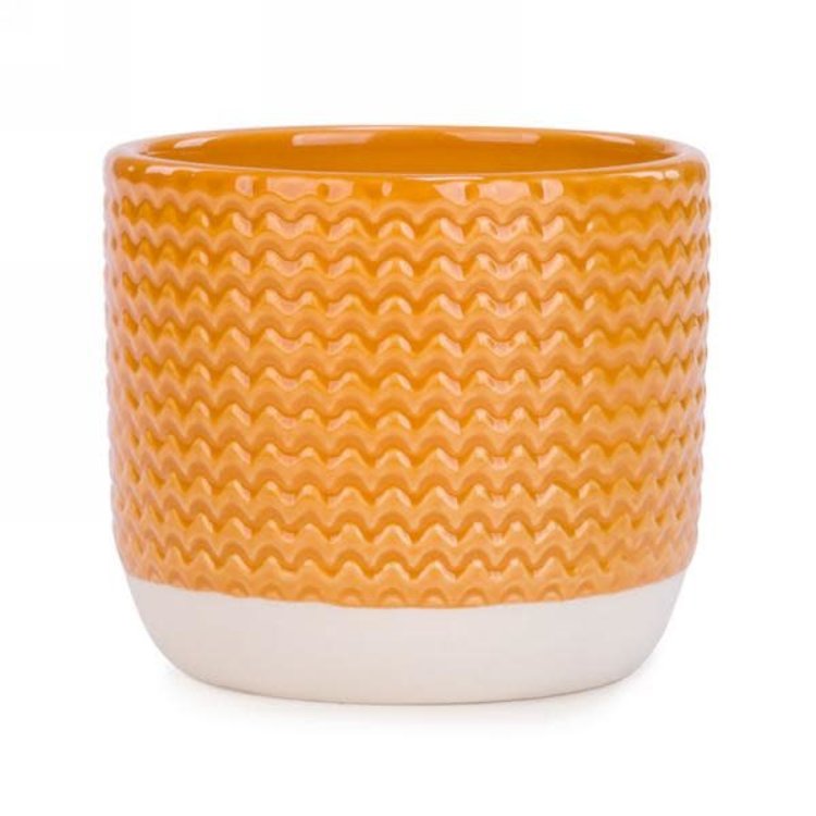 ATTITUDES CACHE-POT EN CÉRAMIQUE TEXTURÉ JAUNE 5D X 4H