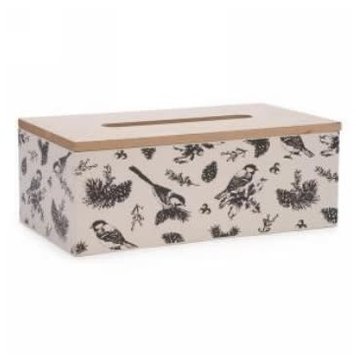 ATTITUDES BOÎTE DE MOUCHOIR EN BOIS NATUREL/BLANC AVEC OISEAUX