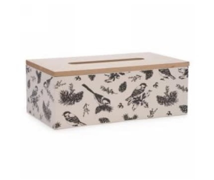 ATTITUDES BOÎTE DE MOUCHOIR EN BOIS NATUREL/BLANC AVEC OISEAUX