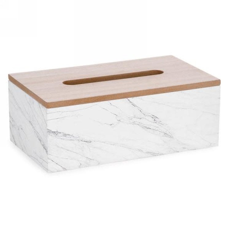 ATTITUDES Boite de mouchoir en bois naturel et effet marbre noir/blanc
