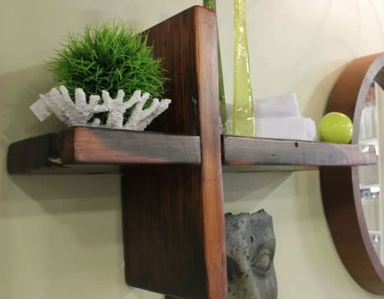 Discontinué - Tablette murale en bois de bateau 30 x10 x18po naturel (variation possible)