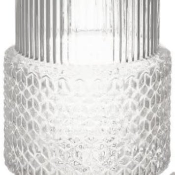 ADV Vase en verre texturé et motif mould hauteur 13po clair