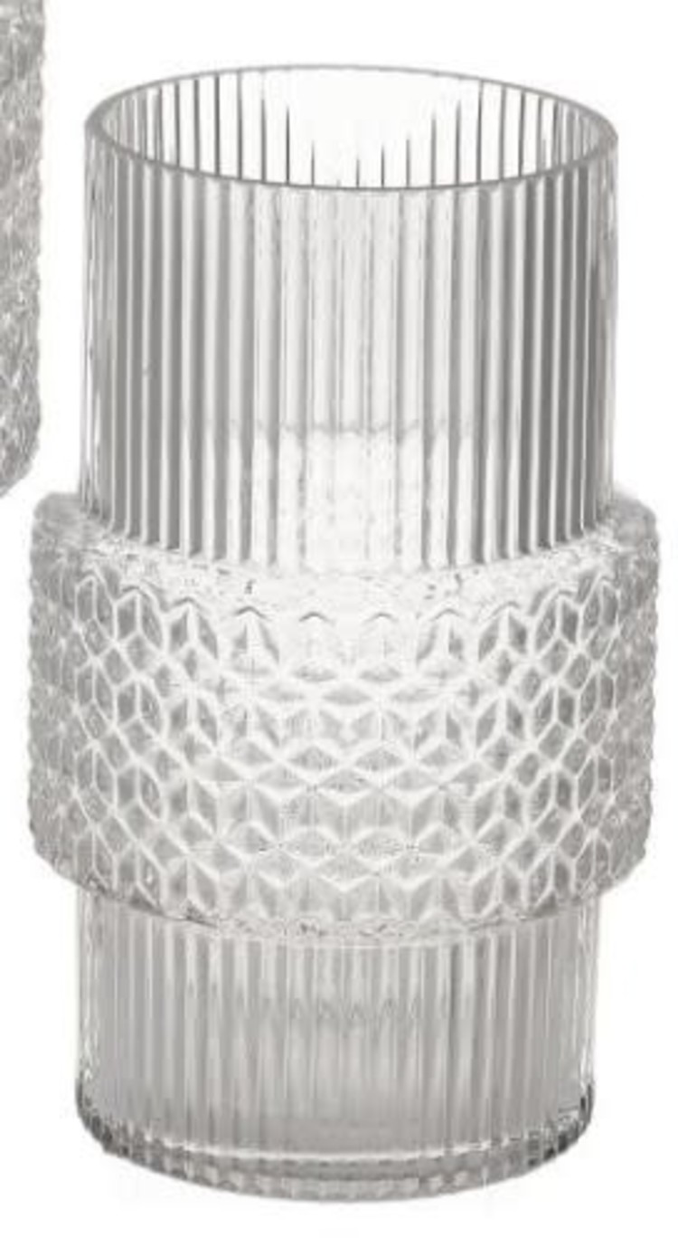 ADV Vase en verre texturé et motif mould hauteur 9po clair