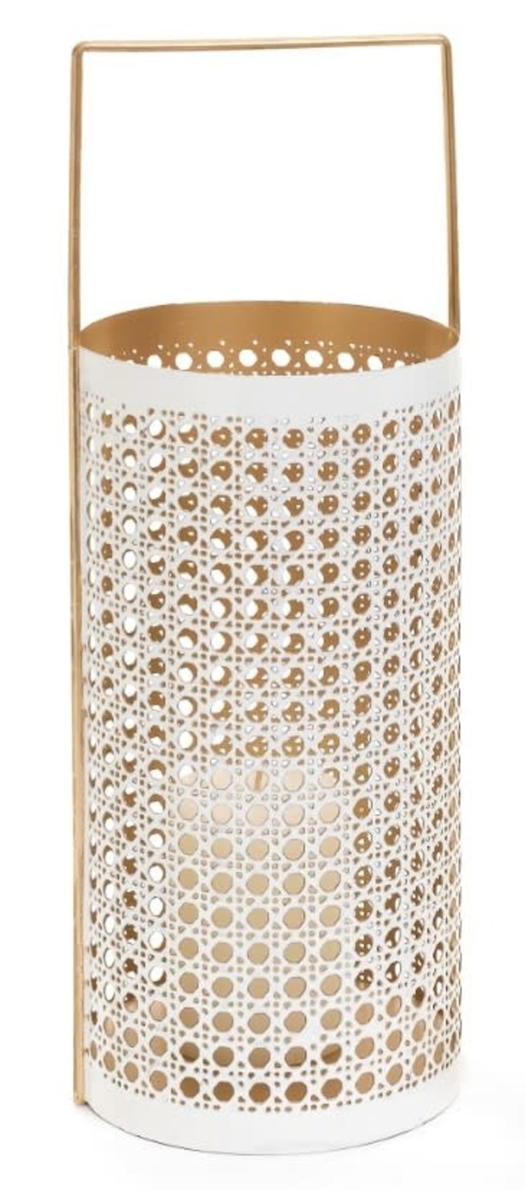 ADV Lanterne en metal bengta hauteur 17po blanc et or