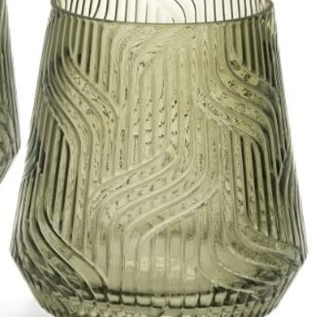 ADV Vase en verre texturé et morif hauteur 6po vert
