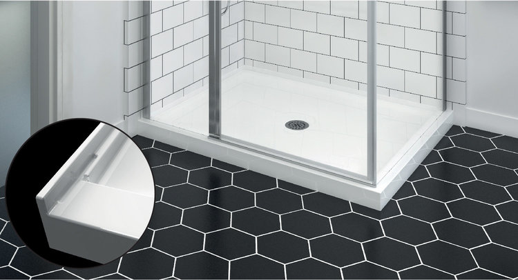 ZITTA Base de douche antifuite en coin gauche drain central rond 60 x 36po blanche