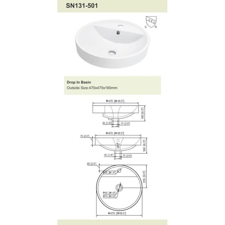 Lavabo avec plage mya 18-1/2po porcelaine blanc