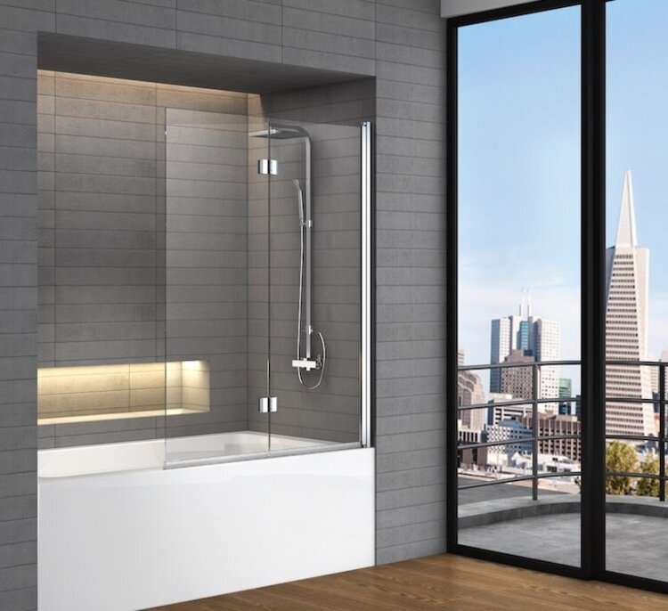 OCEANIA Écran de bain rétractable coin carré chrome