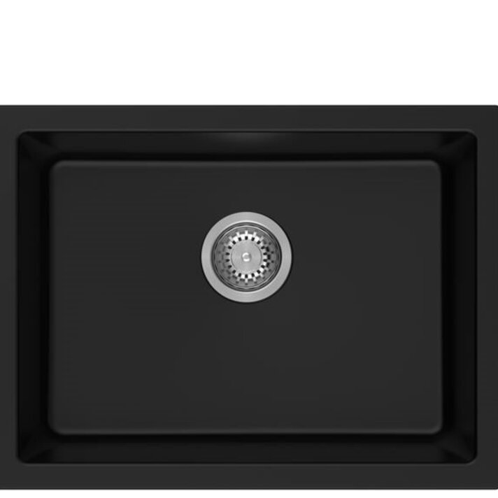 Évier de cuisine noir sur plan à cuve simple avec grille 25 x 22