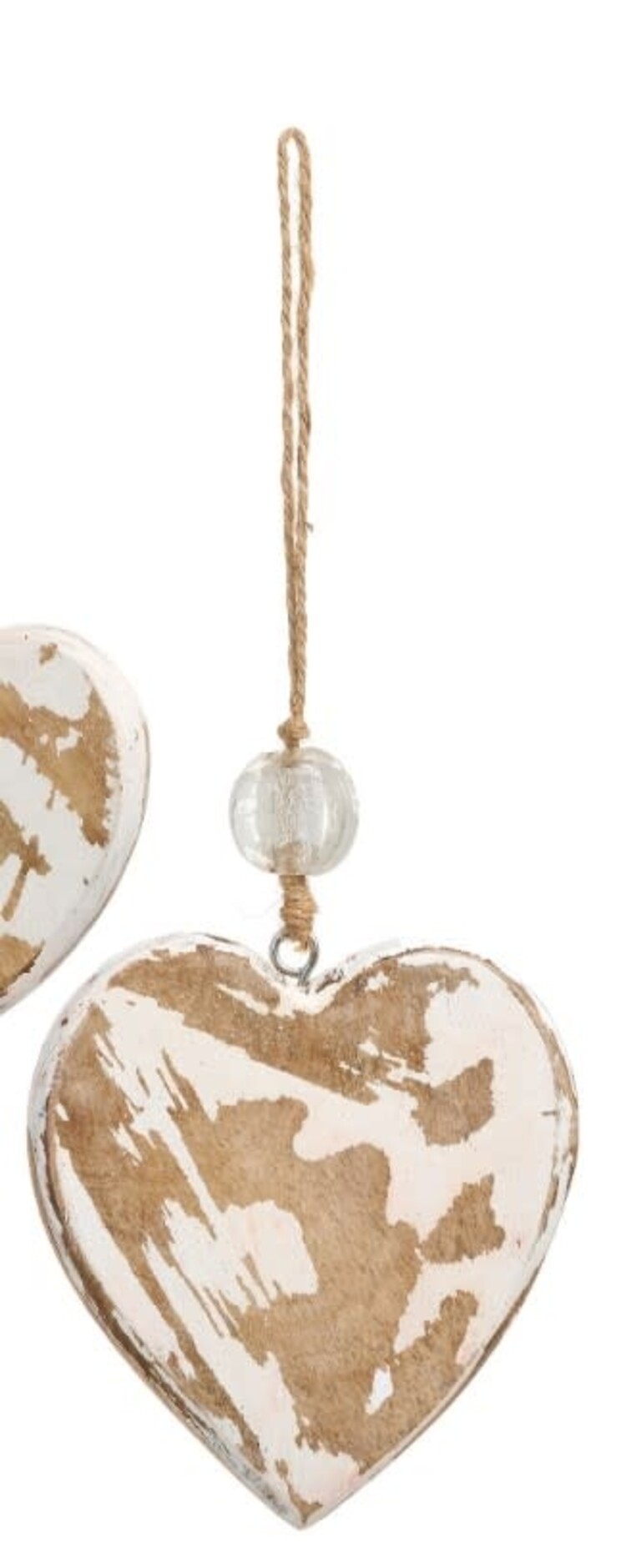 ADV Grand ornement coeur bois naturel/blanc