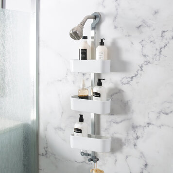 MODA AT HOME Caddy de douche avec 3 paniers ajustable aluminium et blanc