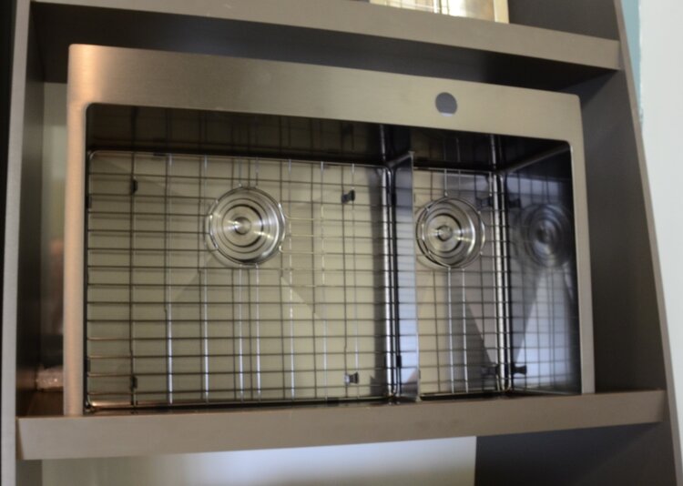 LIGANO Evier une cuve et demi 31 x 20 sur/sous-plan diviseur bas stainless noir