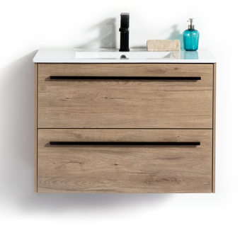 LIGANO VANITE EMERAUDE 39 PO COULEUR BOIS DESSUS EN PORCELAINE AVEC OU SANS PATTES