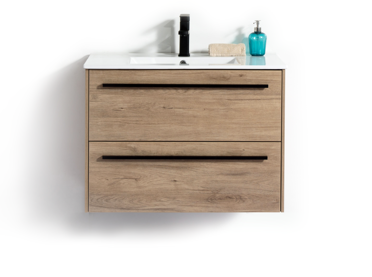 LIGANO Vanite emeraude 32 po couleur bois dessus en porcelaine avec ou sans pattes
