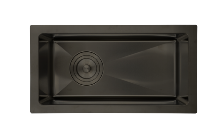 LIGANO Évier de bar sous-plan avec grille et crépine panier de luxe 10 x 19po stainless noir