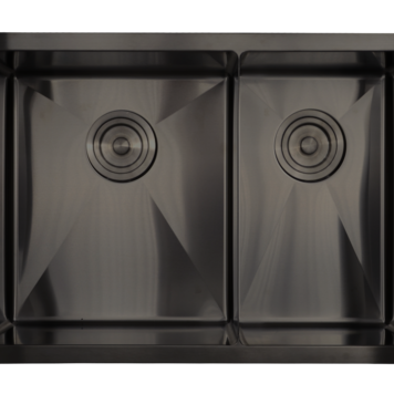 LIGANO Evier sous plan 26x18 1 cuve 1/2 2 profondeurs stainless noir avec grille et crepine panier de luxe