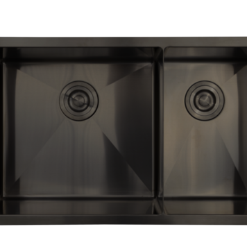 LIGANO Evier sous plan 31x18x9 1 et 1/2 cuves stainless noir avec grille et crepine panier de luxe