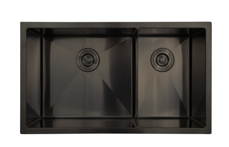 LIGANO Evier sous plan 31x18x9 1 et 1/2 cuves stainless noir avec grille et crepine panier de luxe