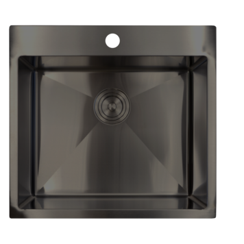 LIGANO Evier 22 x 20-1/2 sur / sous plan stainless noir avec grille et crepine panier de luxe