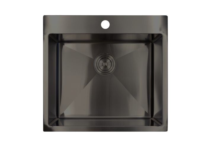 LIGANO Evier 22 x 20-1/2 sur / sous plan stainless noir avec grille et crepine panier de luxe