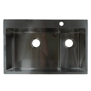 LIGANO Evier une cuve et demi 31 x 20 sur/sous-plan diviseur bas stainless noir