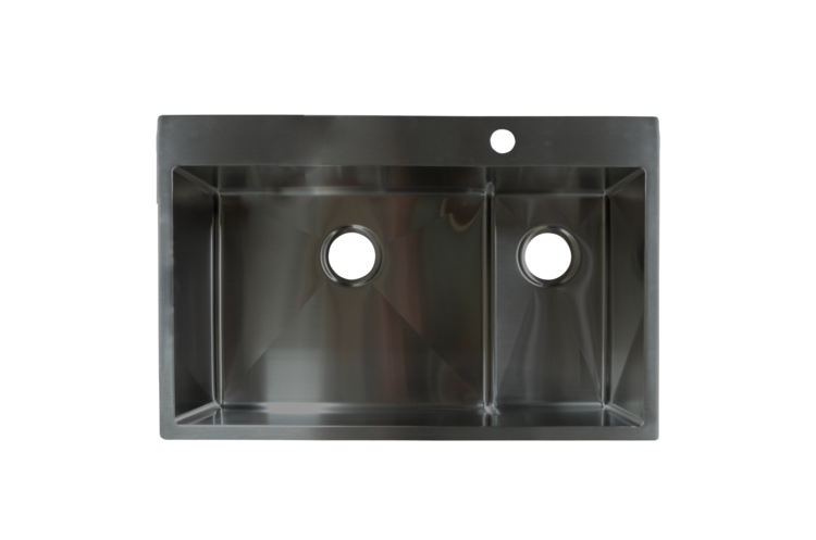 LIGANO Evier une cuve et demi 31 x 20 sur/sous-plan diviseur bas stainless noir