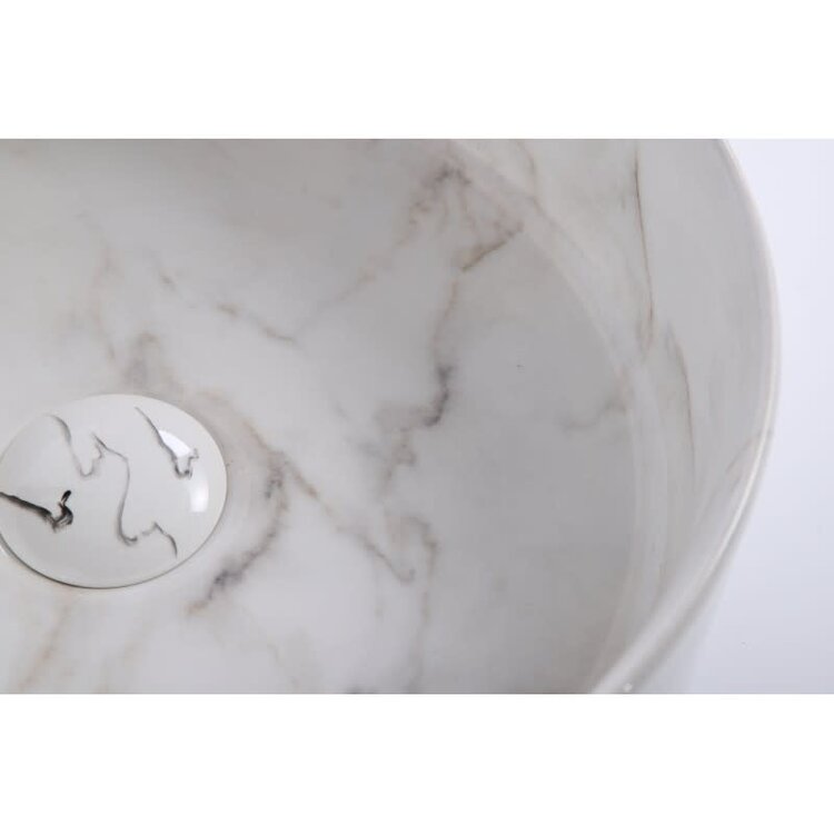 INTER DISTRIBUTION Vasque everly rond 14 x 4-3/4 po effet marbre blanc/gris