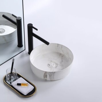 INTER DISTRIBUTION Vasque everly rond 14 x 4-3/4 po effet marbre blanc/gris