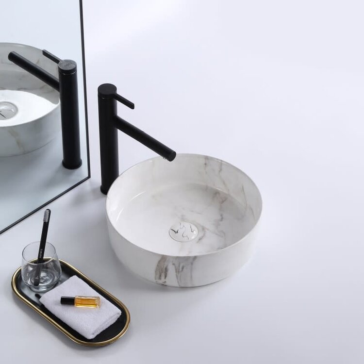 INTER DISTRIBUTION VASQUE EVERLY ROND 14D X 4-3/4H EFFET MARBRE BLANC/GRIS