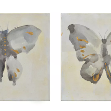 RENWIL TOILE PAPILLON GRIS/OR 16X16